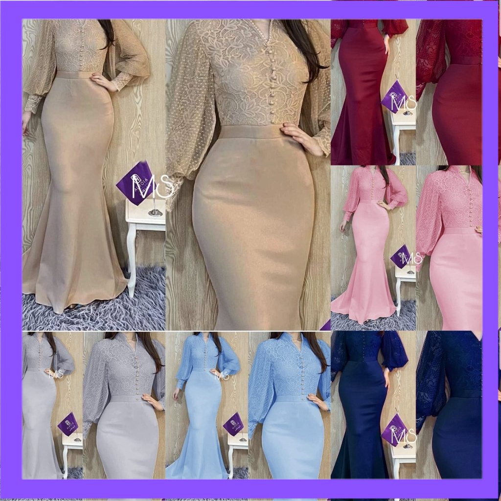 COD - BAJU DRESS PANJANG ELEGAN MODERN PESTA NATAL KOREA Gaun Pesta Wanita Dress Model Duyung Bahan 