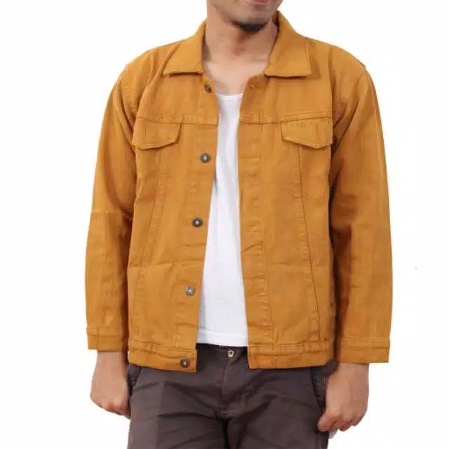 Jaket Jeans Mustard Kuning Kunyit Pria Reguler Outfit Premium