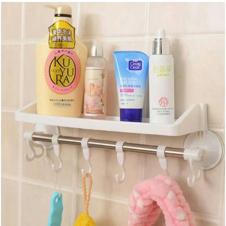 Rak Gantungan 2IN1 / Gantung Handuk dan Tempat Sabun Shampoo Tempel Dinding Kamar Mandi Dapur / Holder Tempat Shampo Spons Baju Botol Kecap Peralatan Bumbu / Silicone Suction Vakum Tanpa Paku Serbaguna-3