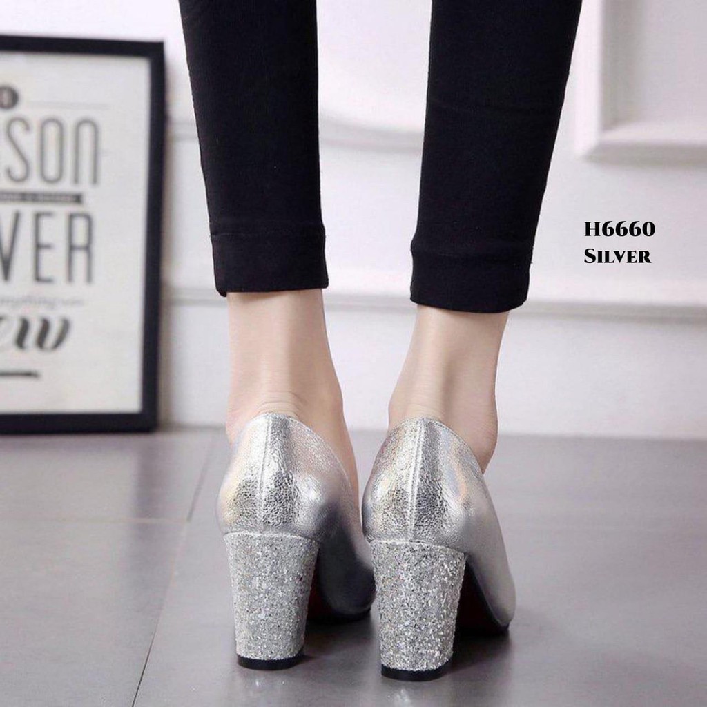 RESTOCK WYN SEPATU HEELS SHALLOW GLIITERS H6660