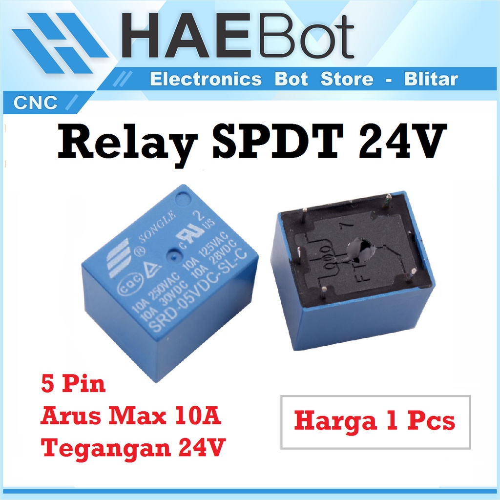 [HAEBOT] Relay 24V DC SPDT 10A 250VAC Songle Saklar Elektromagnetik Switch Coil 30VDC NO NC Mini Mach3