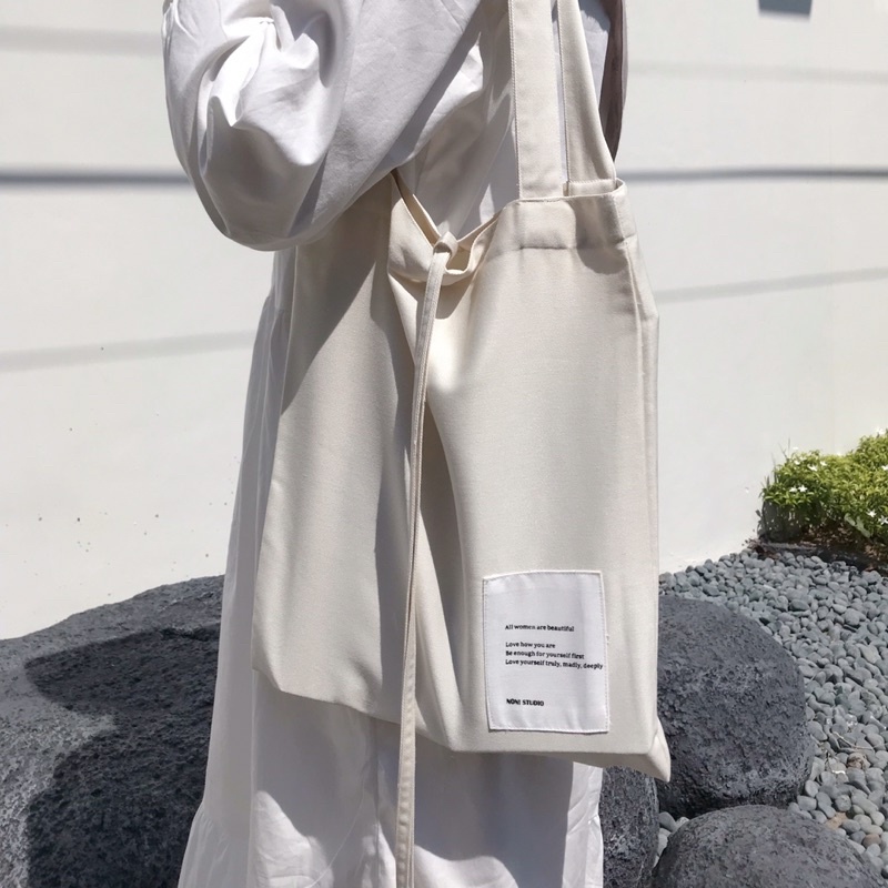 Nou Tote Bag Totebag Wanita Cewek Aesthetic Polos Simpel Minimalis Ala Korea, Tas Jinjing Murah, Eco