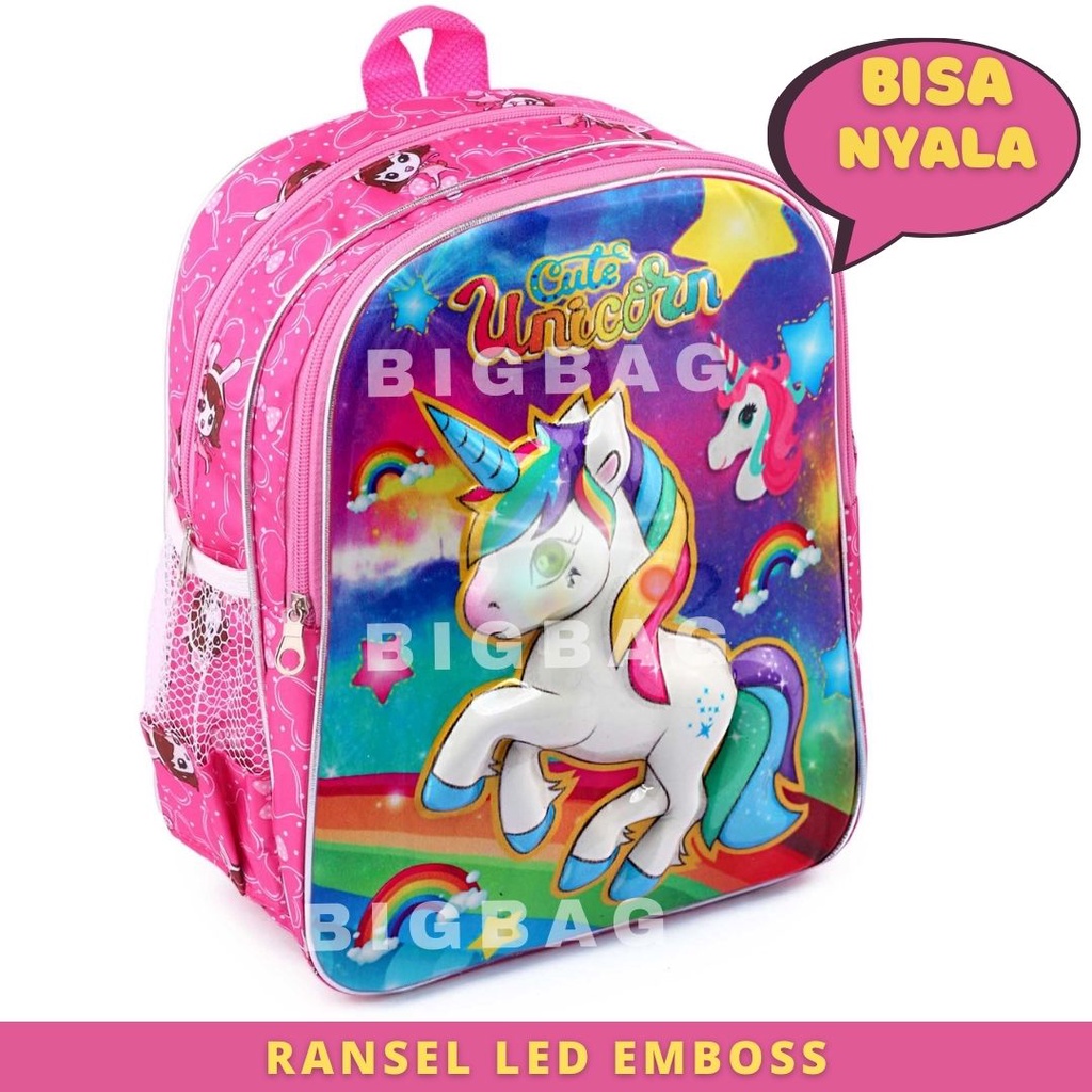 Tas Ransel Anak Perempuan Karakter UNICORN TAS UNICORN BISA NYALA - Tas Ransel 4D EMBOSS LED - TWINNIE