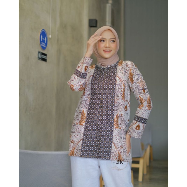 M-L-XL-XXL Batik wanita ASJ SA HRB026 Kenongo Kemeja Tosca Pendek-Motif 9