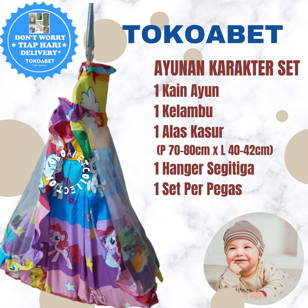 SET Ayunan bayi Motif Karakter Manual lengkap PER+HANGER buat perlengkapan tidur bayi NEW VARIAN