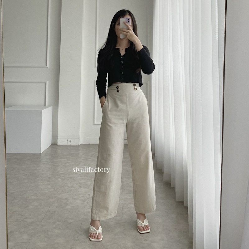 Celana Kulot Linen Highwaist 2238 - Linen Cullote Double Button - Linen PantsVariasi.Kancing