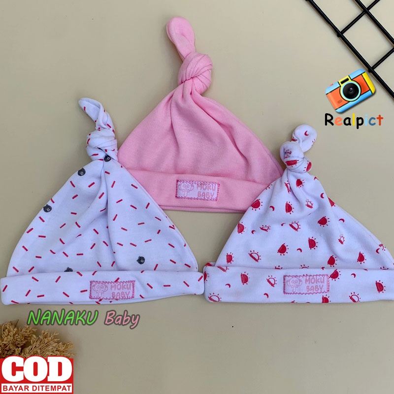 3 PCS Topi Bayi Kupluk Bayi Baru Lahir Kupluk Newborn Serian Pink Anababy