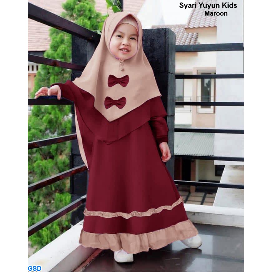 Syari yuyun kids/Baju Gamis Anak Perempuan/ Gamis/ Pakaian Anak Free Bergo/Hijab Kupu-kupu