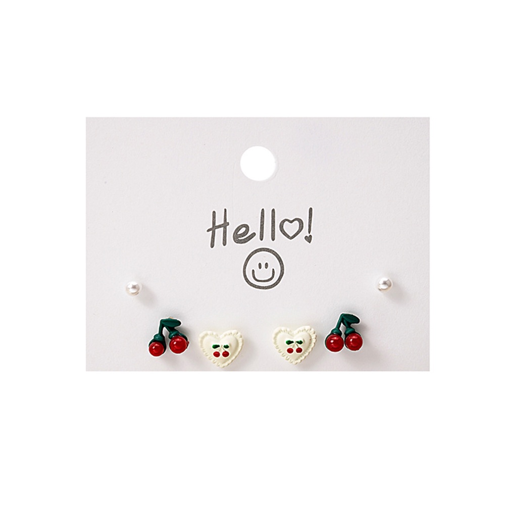 3 Pasang / Set Anting Stud S925 Silver Needle Bentuk Buah Cherry Aksen Mutiara Gaya Korea Untuk Wanita