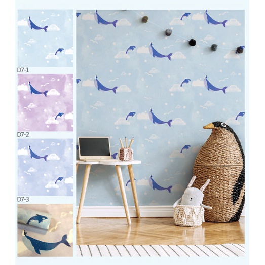 Wallpaper Dinding Kamara Anak Simple Motif Paus 53cm x 10m - Dreamland