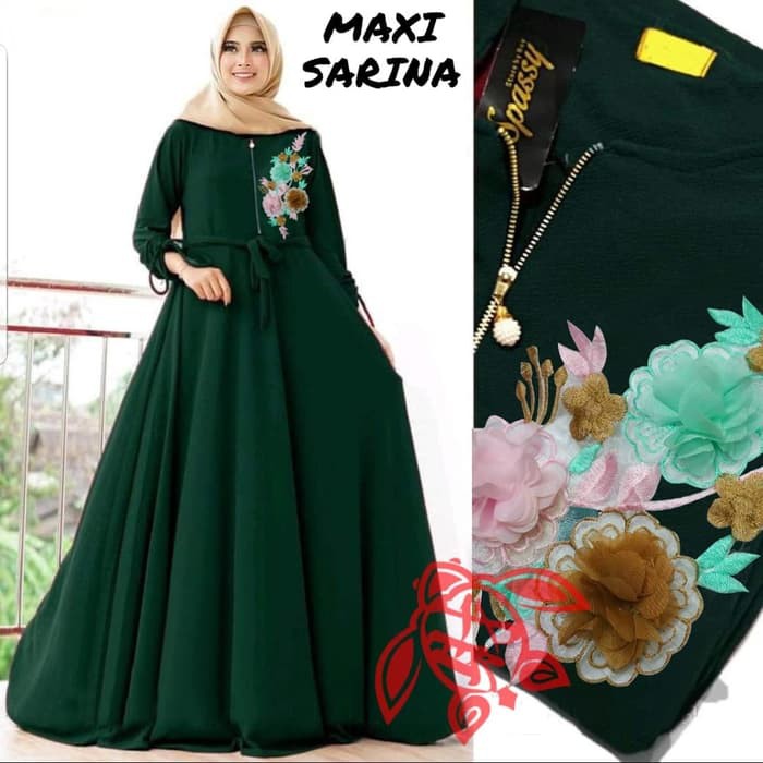 Hot Alg Gamis Maxi Dress Sarina Ijo Army Gamis Bordir |