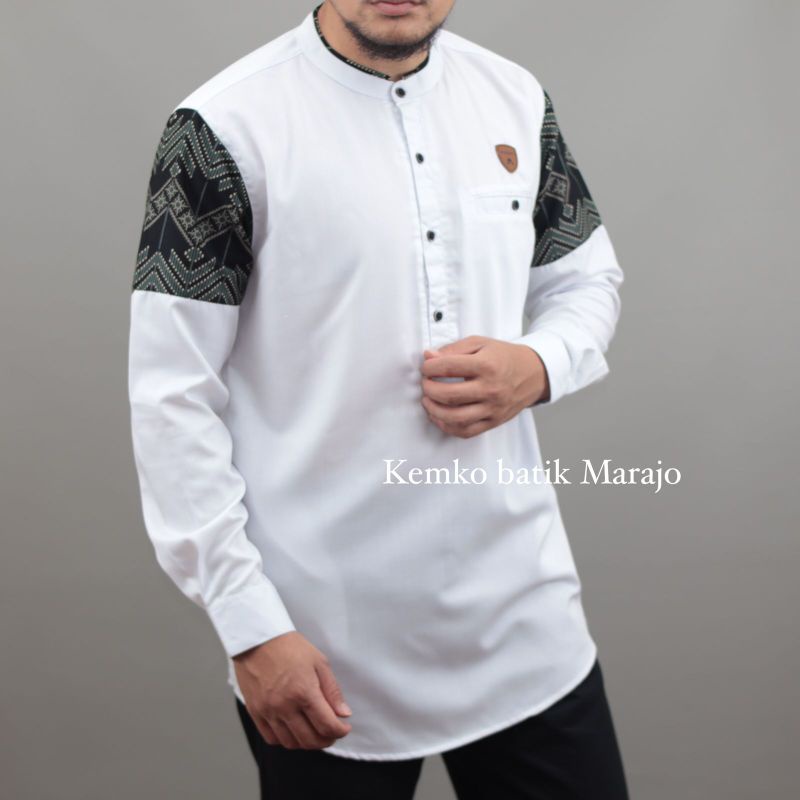 KOKO KURTA LENGAN PANJANG BAHAN TOYOBO kombi songket WARNA PUTIH  MOCCA ABU maroon hijau  M L XL