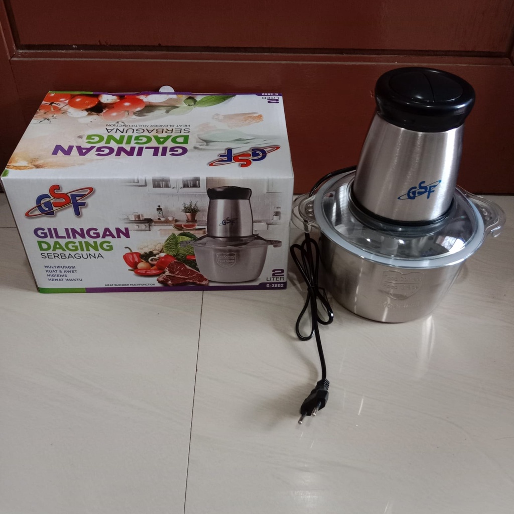 BLENDER DAGING STAINLESS SERBAGUNA G-3802 / BLENDER DAGING CHOPPER HAN BLENDER PRESS 2L BAJA TAHAN KARAT SERBAGUNA GSF G-3802/ GSF 3802