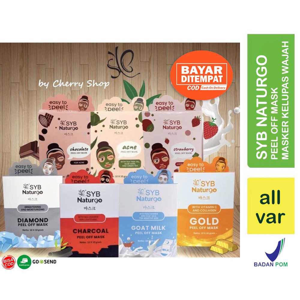 [10GR] [BPOM] SYB NATUR90 Peel Off Mask Goat milk | Diamond | Gold | Charcoal Naturgo | Chocolate | Green Tea | Aloe Vera | Strawberry | Acne Jerawat Masker Wajah (✔BPOM) 10gr