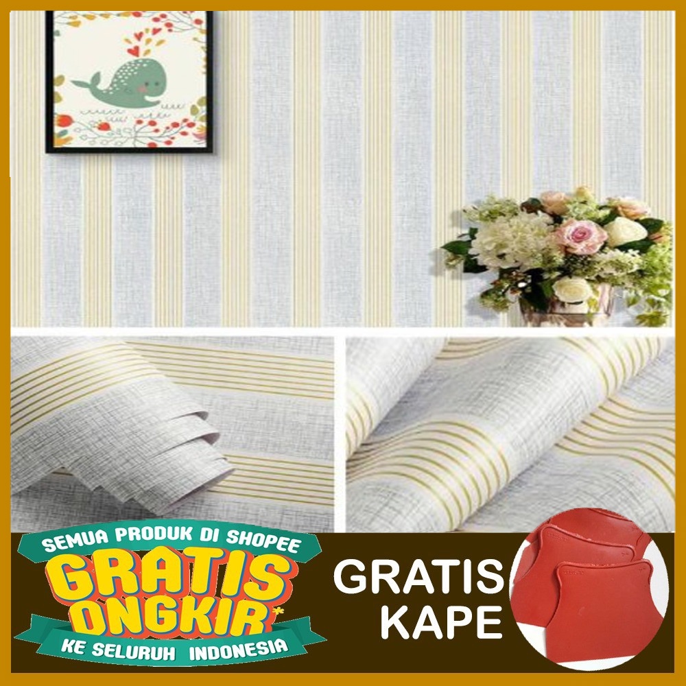 [GRATIS KAPE] Wallpaper Dinding / Supplier Wallpaper Stiker Dinding Salur Garis Emas [COD]