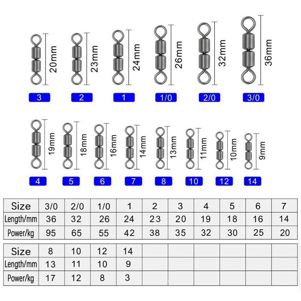 Solighter 20Pcs Kilikili Pancing 2 Kekuatan Tinggi# 4# 6# 8# 10# Rolling Pin Ganda Bahan Stainless Steel