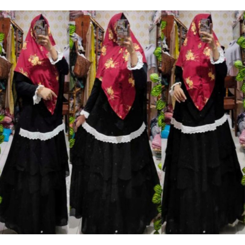 GAMIS RISYA GAMIS HITAM POLOS RENDA MEWAH