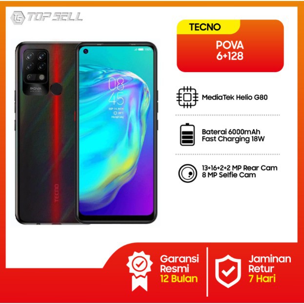 Tecno POVA 6GB+128GB Octa Core G80 2.0GHZ 6000mAh Garansi Resmi 1 Tahun