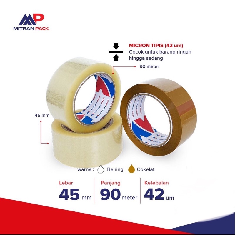 

Lakban Bening mitran pack 45 mm x 90 meter / 100 yard ekonomis
