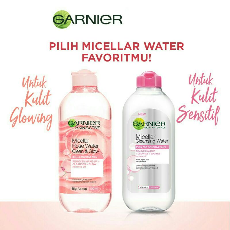 GARNIER MICELLAR WATER / Pembersih Make Up Pink Rose Garnier 125ml