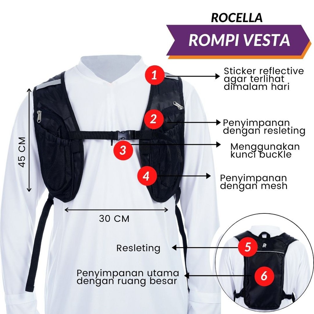 Rompi Lari//Rompi Sepeda//Rompi Running Cardio//Rompi Jogging//Rocella Rompi Vesta