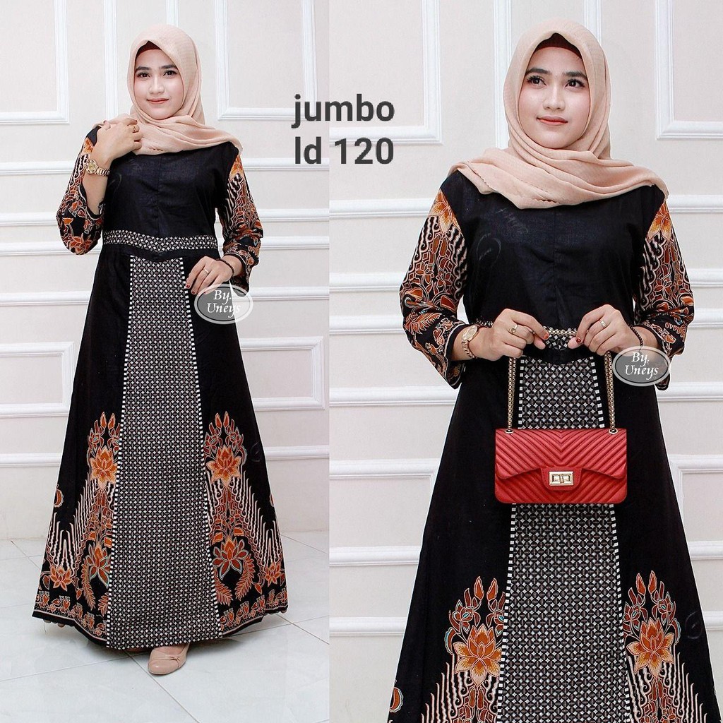 Gamis Batik Jumbo LD 110 Dan LD 120 Bahan Katun Motiv Terbaru Bisa Cod