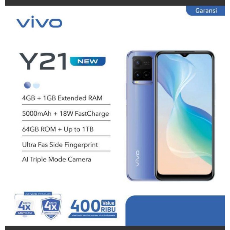 VIVO Y21 2021 Ram 4+1/64 GB Garansi Resmi