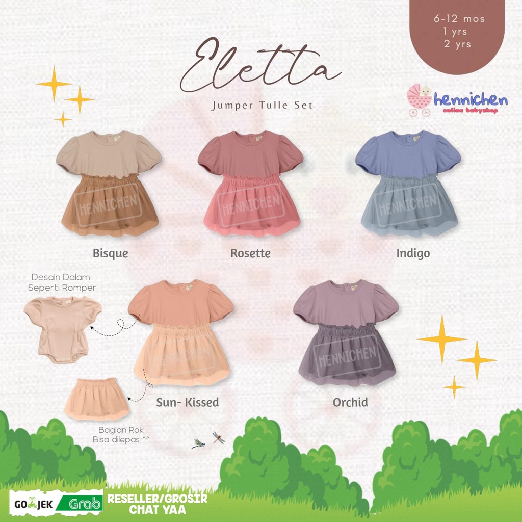 BELL AND BO ELLETA BELL BO ELETTA SETELAN JUMPER ROK TULLE SETELAN BAJU ANAK BAJU PENDEK ROK PENDEK FASHION ANAK PEREMPUAN 6 BULAN - 2 TAHUN