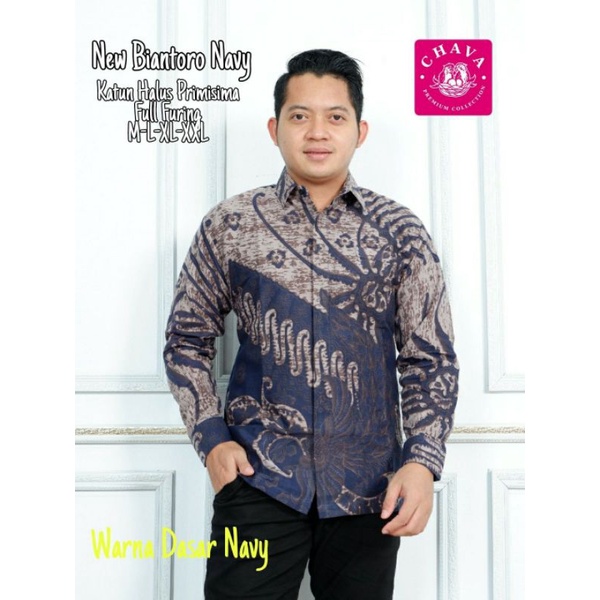 Batik Pria Terbaru Kemeja Batik Warna Navy Batik Lengan Panjang Navy Batik Solo BIANTORO NAVY