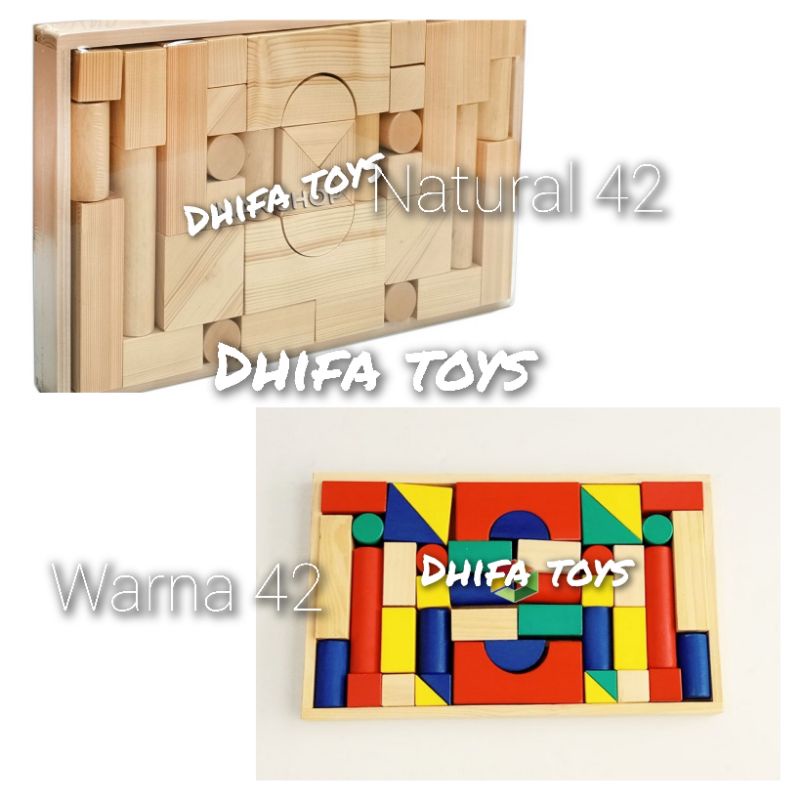 Mainan Kayu Balok (Warna, Natural ) - Mainan Edukasi APE anak TK/Paud