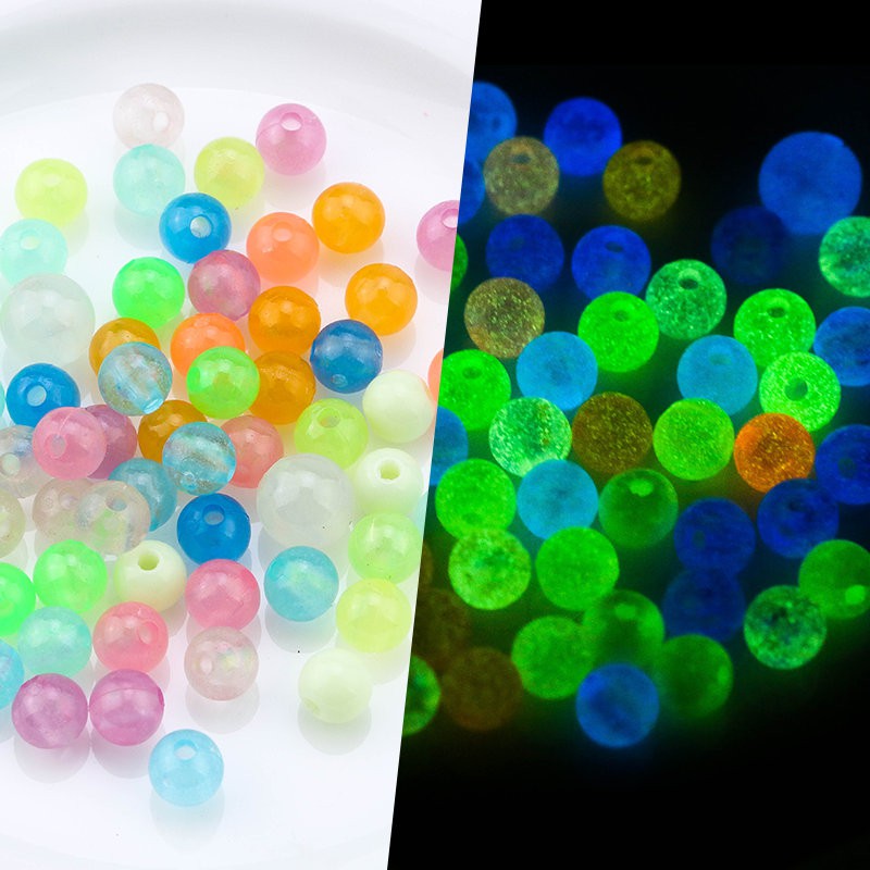 100pcs 8mm Manik-manik Bercahaya Akrilik Bersinar Dalam Gelap Longgar Spacer Beads