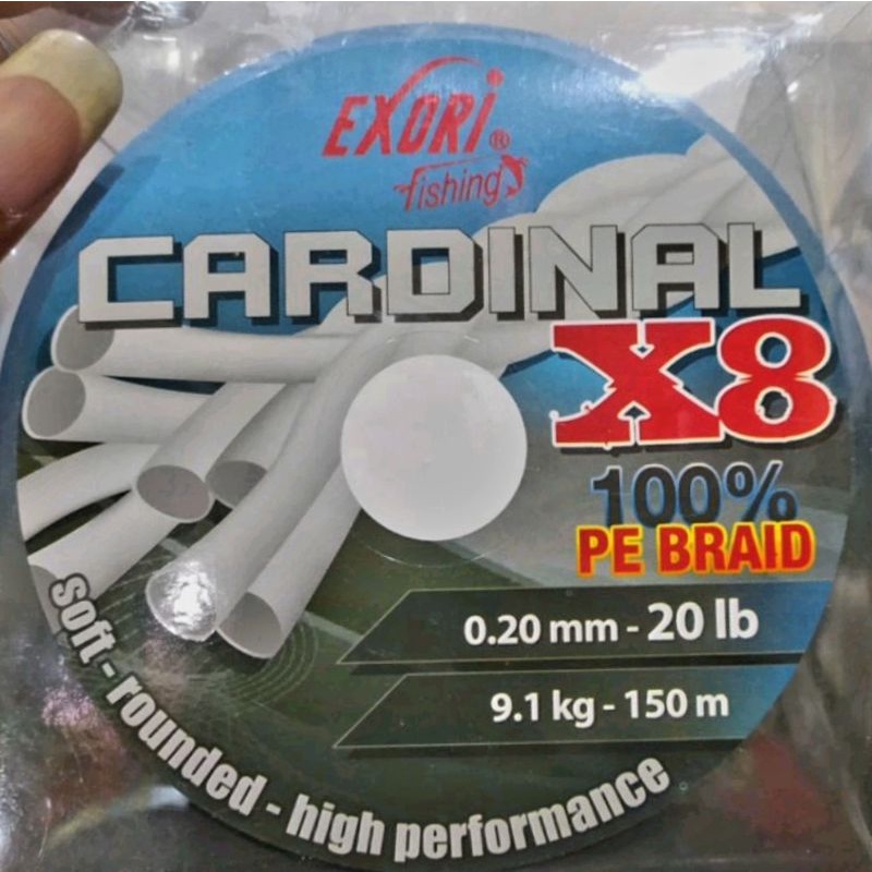 Senar PE Cardinal X8 150m EXORI 100% PE Braid SOFT ROUNDED HIGH PERFORMANCE