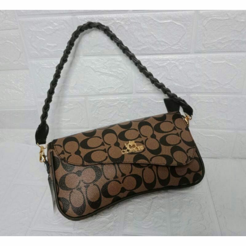 Tas slempang wanita signature C.h.o.@.c.h.h 2 tali top handle tali kepang ukuran 27x7x16