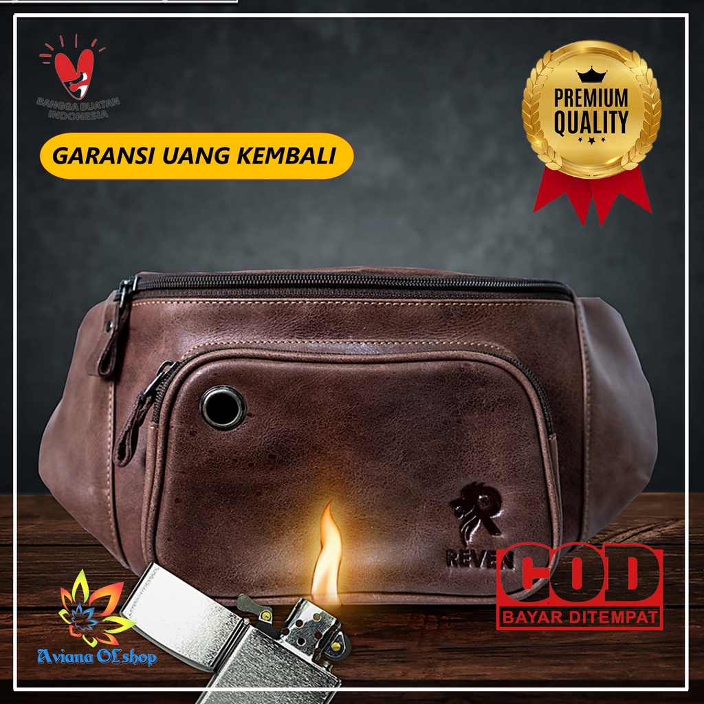 Tas Pinggang Pria Kulit Asli Waterproof Anti Air Waistbag Pria Original Branded Terbaru