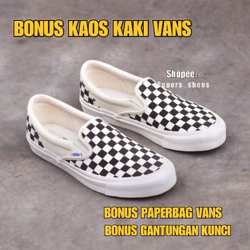 SEPATU VANS SLIPON OG CHECKERBOARD BLACK WHITE - VANS SLIP ON OG CATUR PRIA WANITA | #BRANDSALE SOCKOG-1