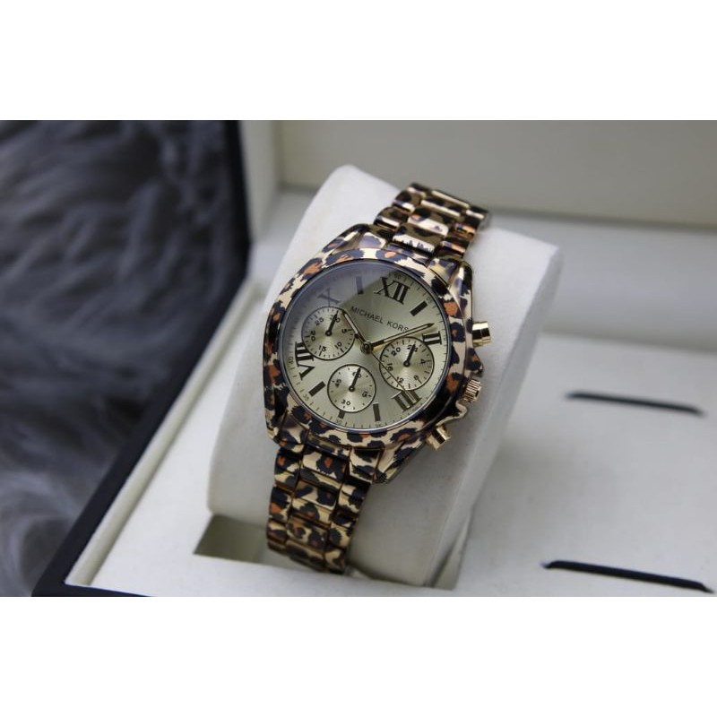 JAM TANGAN WANITA MK MOTIF LEOPARD DIAMETER 3,5 CM/HARGA PROMOSI