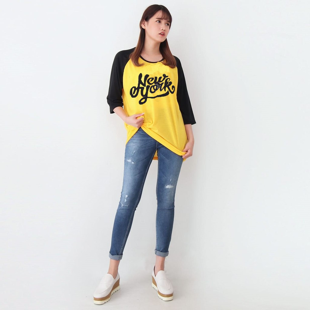 Kaos Raglan warna Hitam dan Kuning | 3 Ukuran L, XL dan XXL