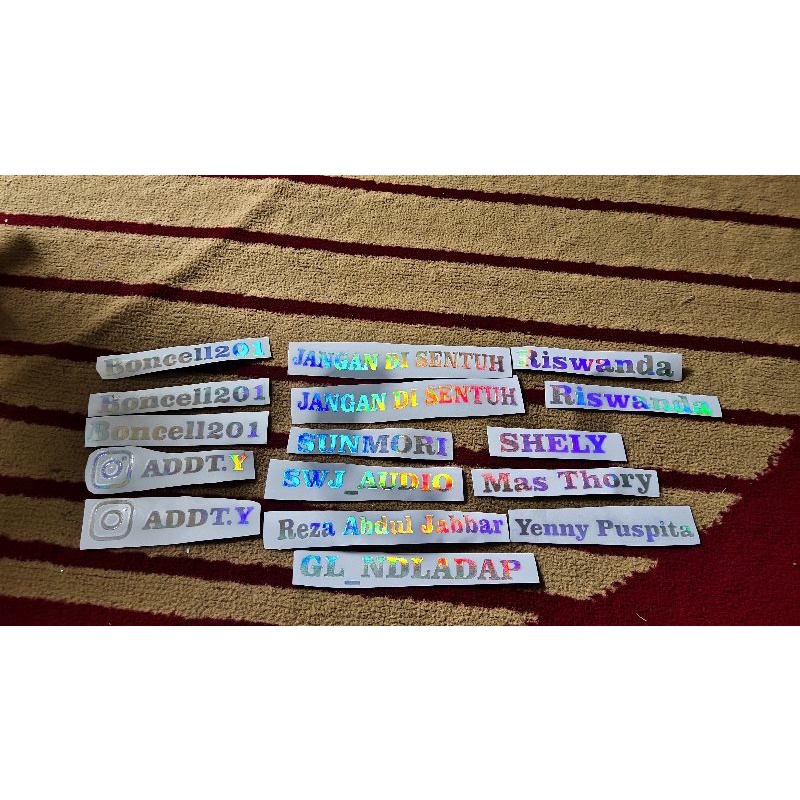 

TERLARIS DAN TERMURAH CUTTING STIKER NAMA HOLOGRAM BISA REQUEST KATA2 ATAU NAMA CUSTOM SESUKA HATI