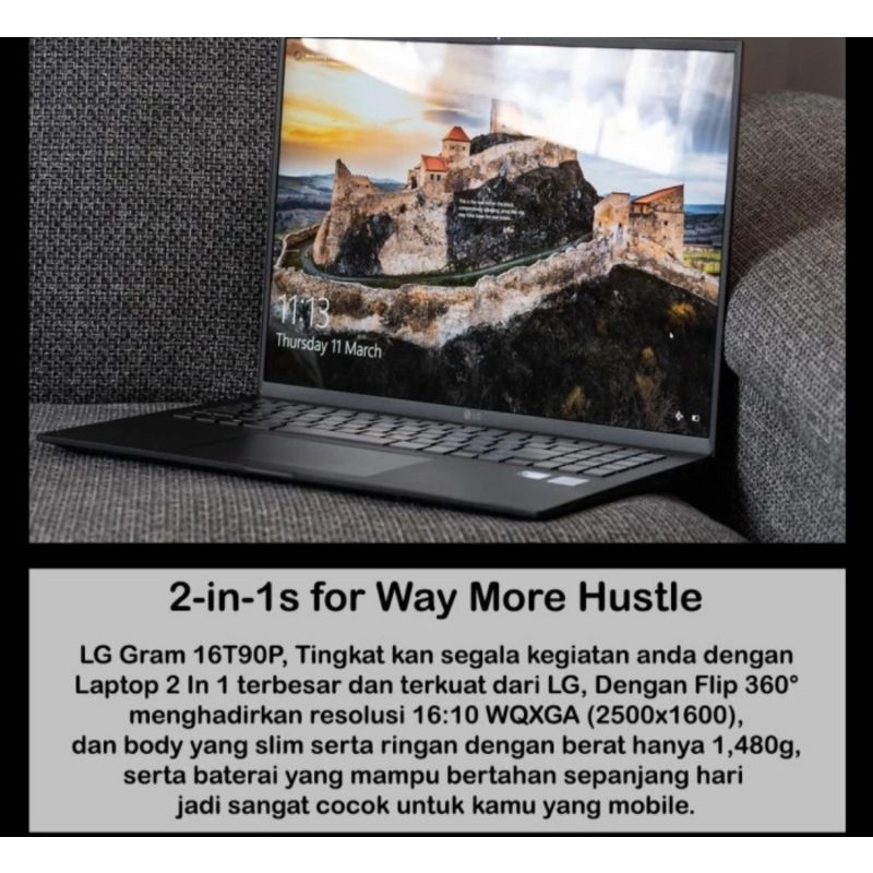 LAPTOP LG GRAM 16&quot; 2-in-1 intel evo ci7-1165G7- Biggest Touch screen