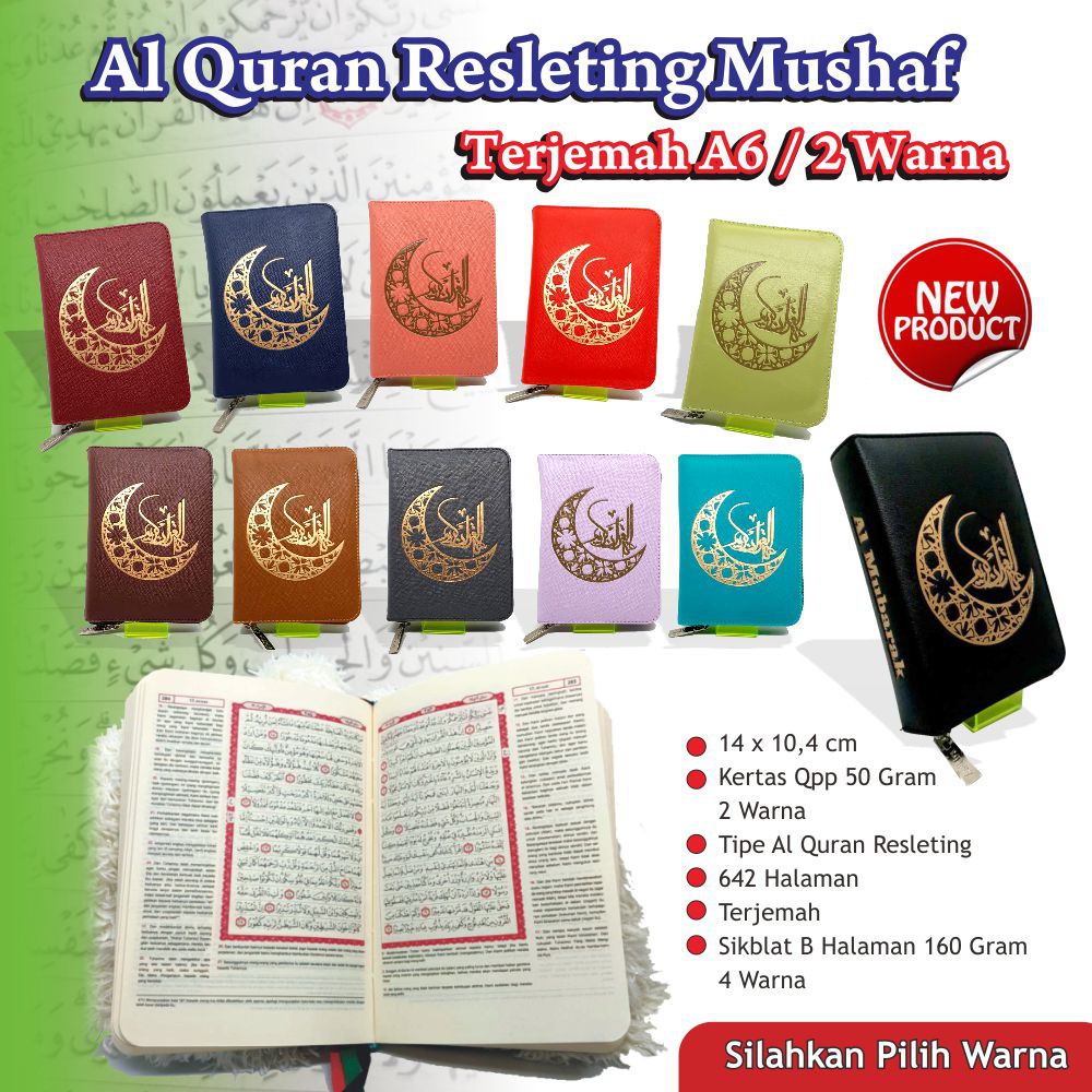 Mushaf Al Qur'an Al Mubarak Al Quran Saku A6 Terjemah Resleting A6/ 2 Warna