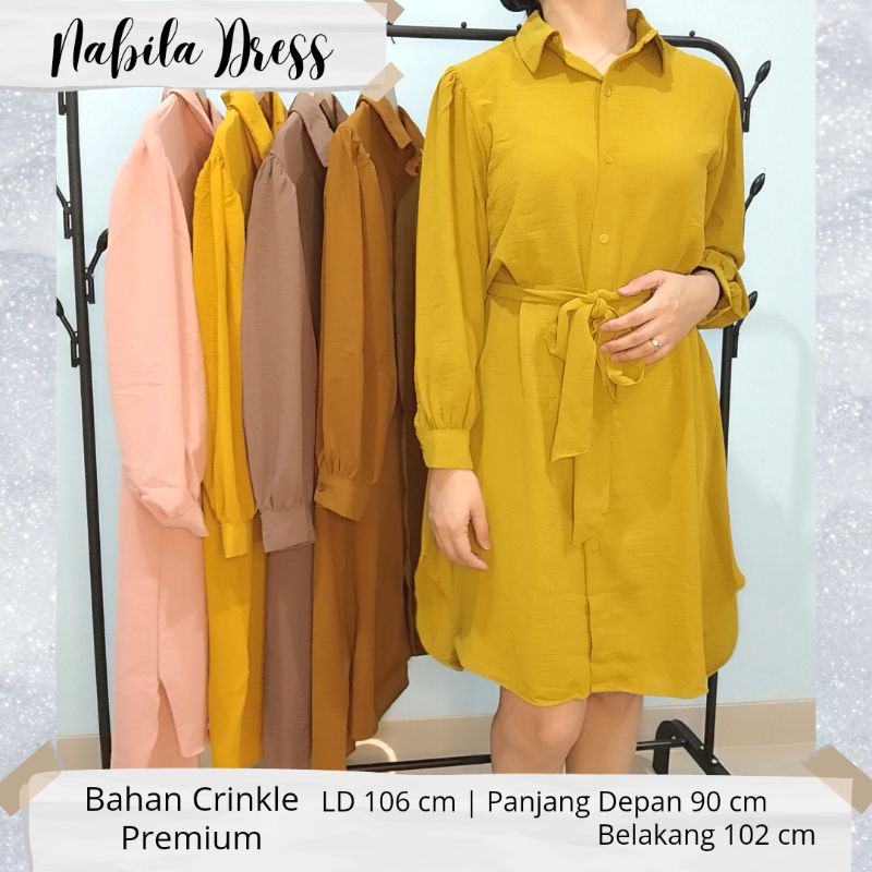 Nabila Dress Tunik Kerah Lengan Panjang Bahan Crinkle