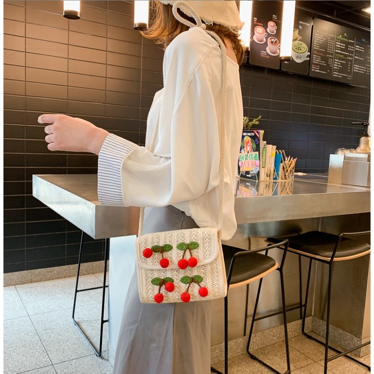RED CHERRY Tas Selempang JERAMI Slingbag Wanita Remaja Cute Korean Style Retro Vintage Aesthethic By Chikoisme NR