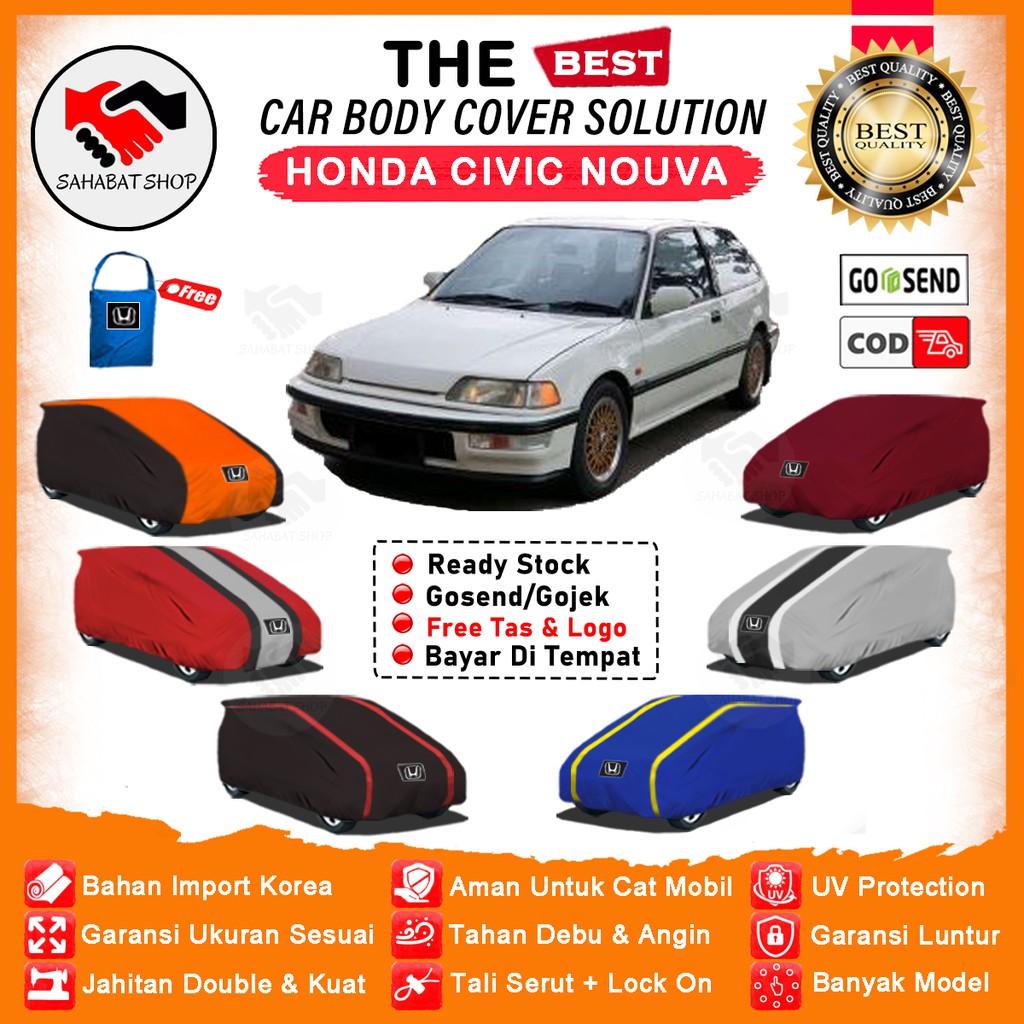 Sahabat Body Cover Mobil Civic / Sarung Penutup Honda Civic Nouva Outdoor / Mantel Tutup Selimut Pelindung Kerudung Jas Mantol Kelambu Terpal Kerodong Bungkus Pembungkus Mobil Sedan Civic Nouva Waterproof Anti Air Model Orange