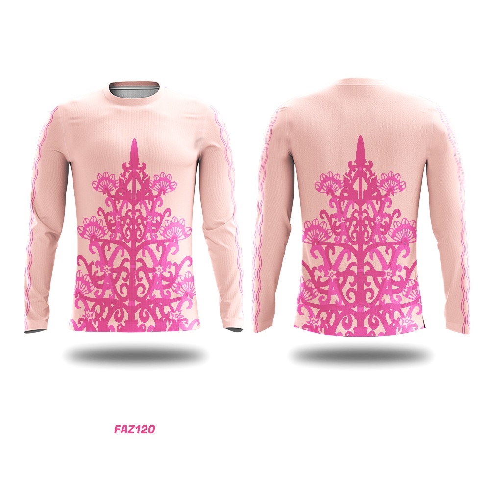 Kaos Baju Jersey OlahRaga Sepeda Pria Wanita Lengan Panjang Motif Batik Dayak Kalimantan Dusty Pink 