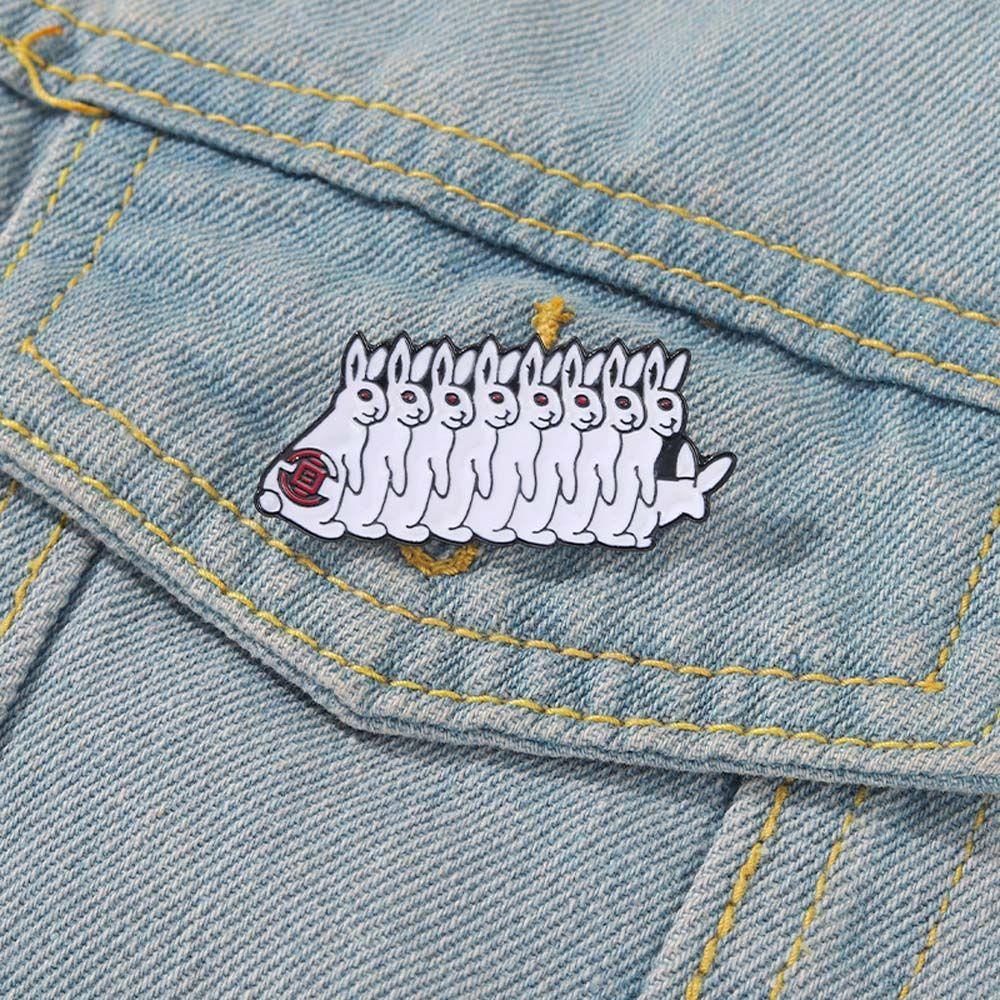 Lanfy Rabbit Bros Hadiah Untuk Wanita Pria Kerah Bros Line Up Evil Rabbit White Rabbit Badge Pin Lapel Pin Enamel Pin