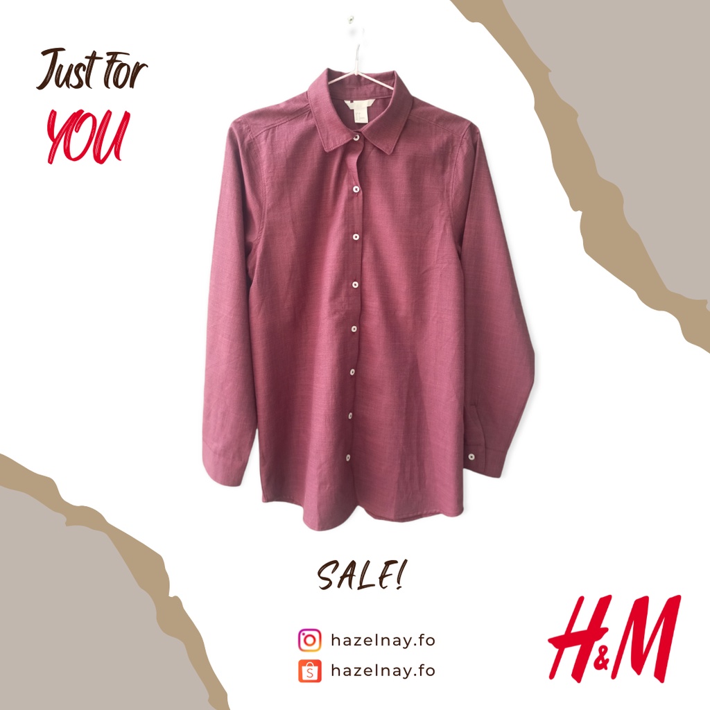 Baju Atasan Kemeja Blouse Lengan Panjang Polos Wanita H&M HnM Original