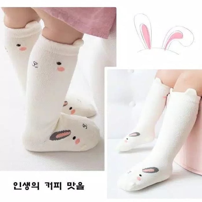 KAOS KAKI BAYI PANJANG DENGKUL LUCU IMUT TEBAL UNIK / KOREAN SHOCK BATITA BALITA-Rabbit Krem S