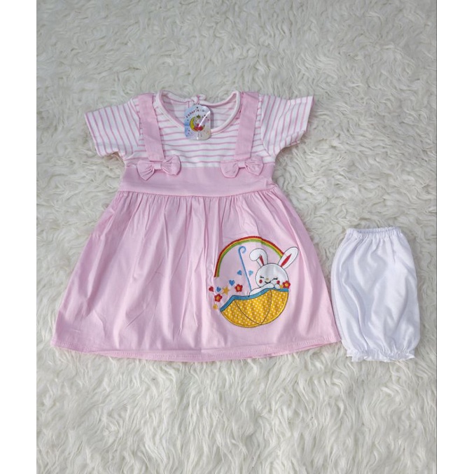 baju bayi perempuan dress rabbit pita jghs12