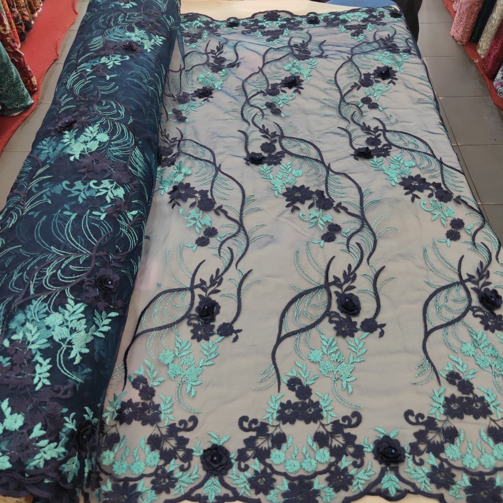 KAIN TILE MOTIF KEMBANG TIMBUL 3D MENJALAR MOTIF BARU, KOMBINASI TWO-TONE BORDIRAN TEBAL, COCOK UNTU