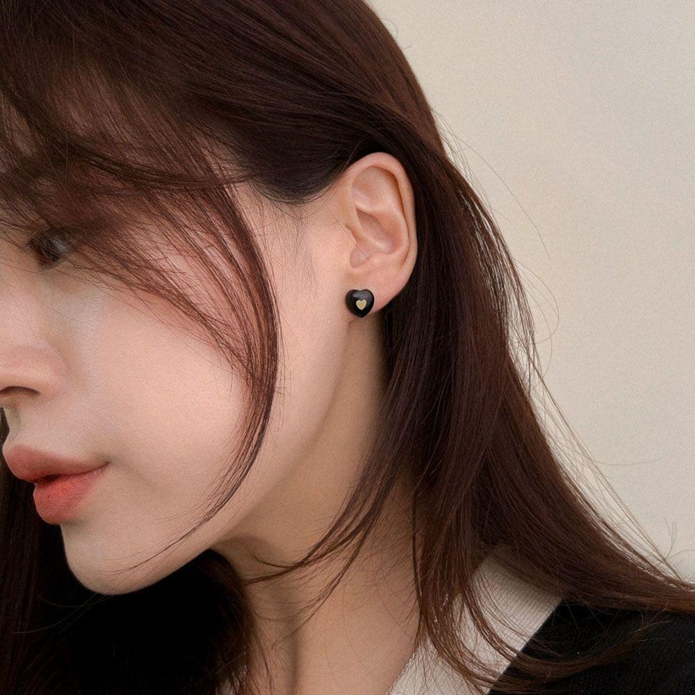 Mxbeauty Anting Hati Kepribadian Warna-Warni Vintage Hadiah Elegan Resin Perempuan Logam Wanita Stud Earrings